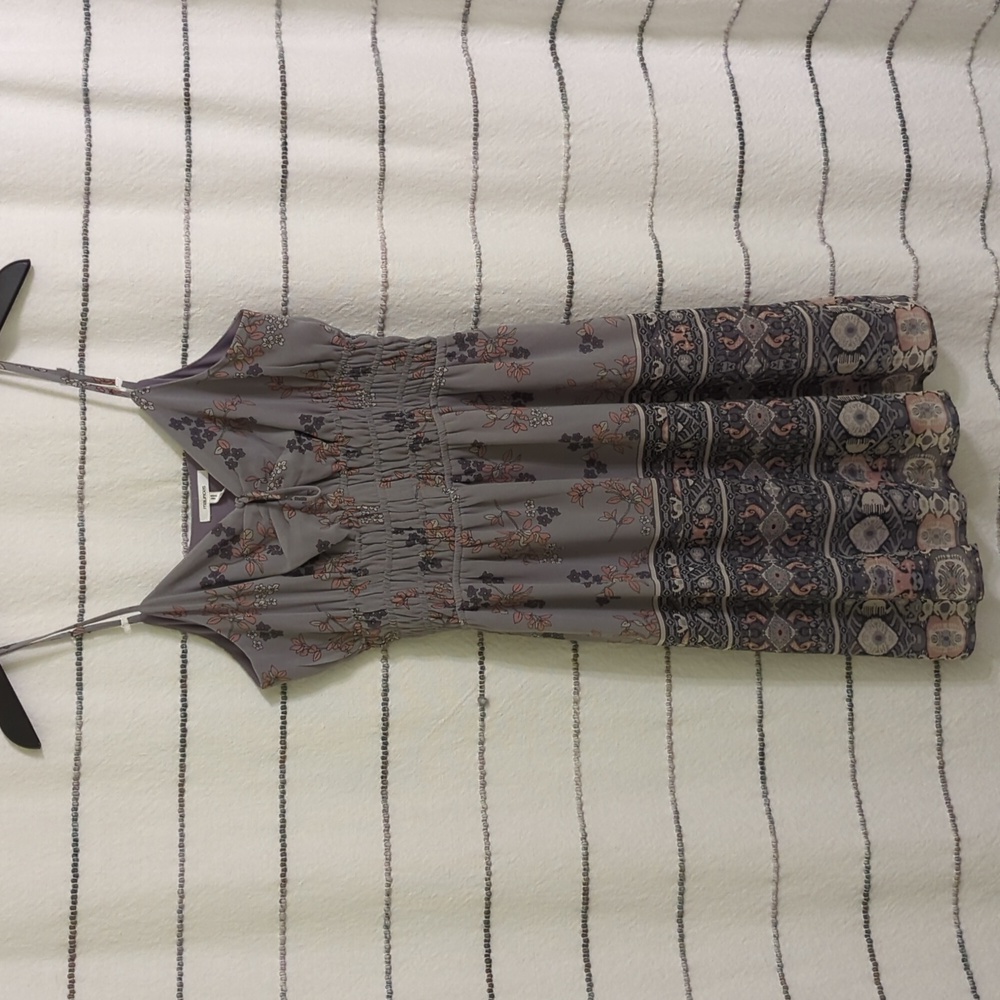Grey Blue and Pink Floral Spaghetti Strap Dress